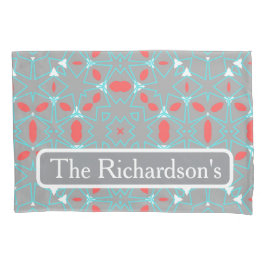 Elegant Coral Turquoise Grey Geometric Pattern Kissenbezug