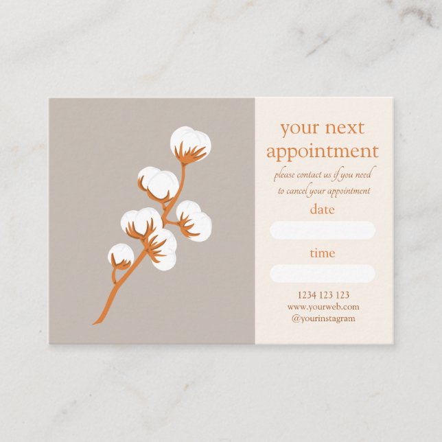 Elegant Cotton Branch Appointment Card  Visitenkarte (Vorderseite)