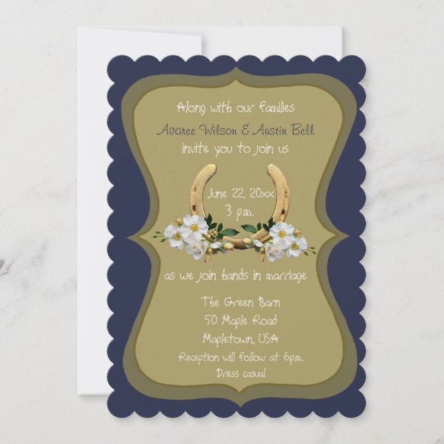 Elegant Country Style Navy und Gold Einladung (Vorderseite)
