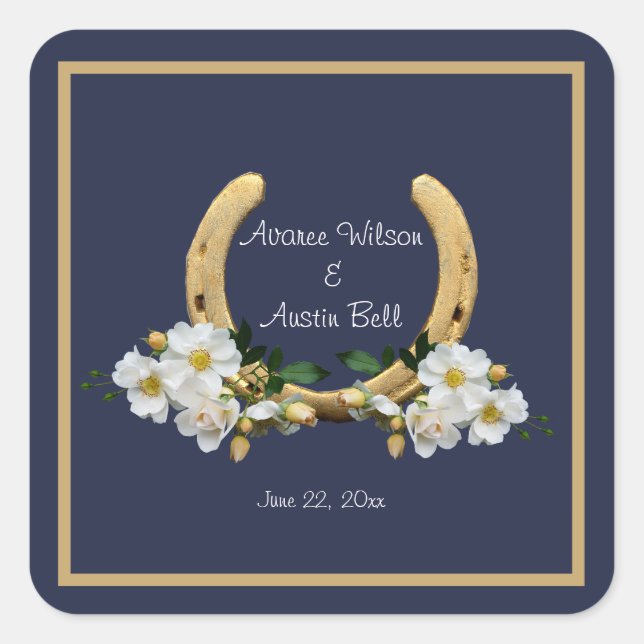 Elegant Country Style Navy und Gold Quadratischer Aufkleber (Vorderseite)