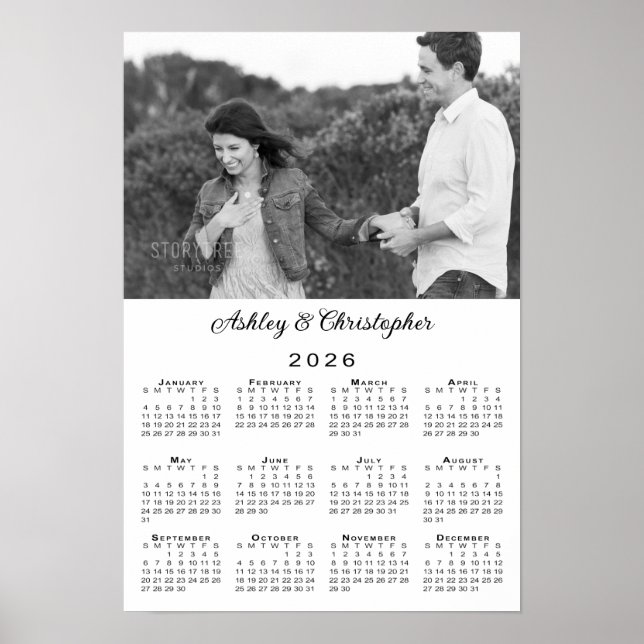 Elegant Couple Foto and Names 2026 Calendar Poster (Vorne)