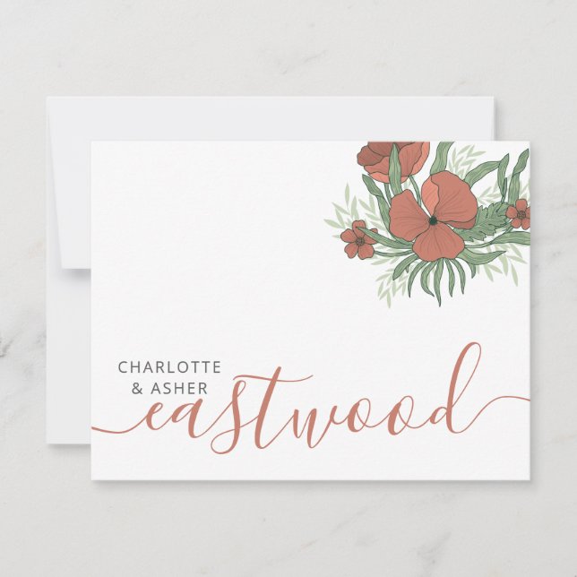 Elegant Couple Name Wedding Floral Mitteilungskarte (Vorderseite)