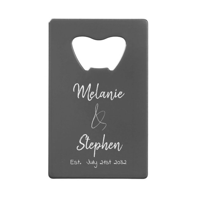 Elegant Couple Names Date Script Typogray Geldbeutel Flaschenöffner (Vorderseite)