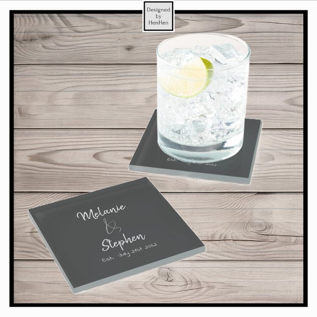 Elegant Couple Names Date Script Typogray Glasuntersetzer (Von Creator hochgeladen)