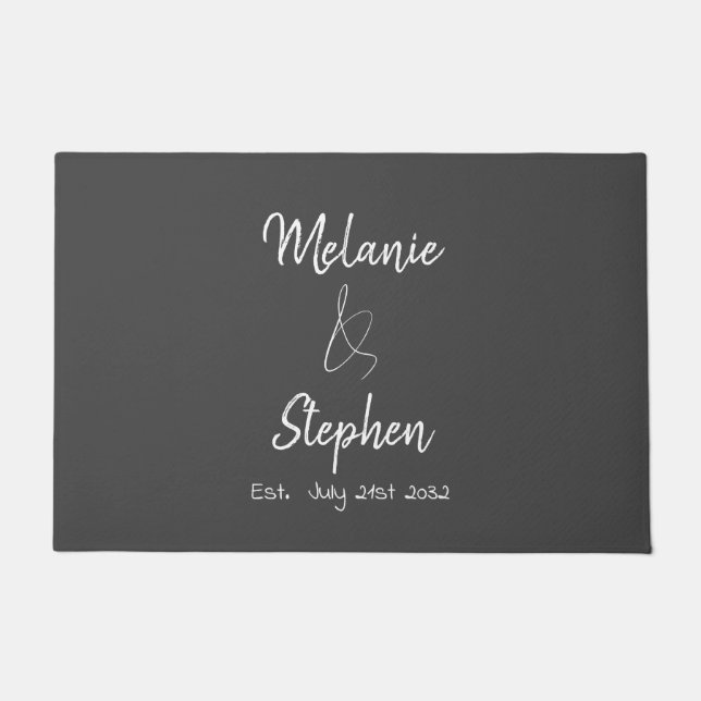 Elegant Couple Names Date Typografy Gray Script Fußmatte (Vorderseite)