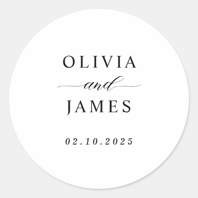 Elegant Couple Names Typografy Script Wedding Runder Aufkleber (Vorderseite)