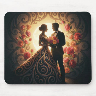 Elegant Couple Silhouette with Rose  Mousepad