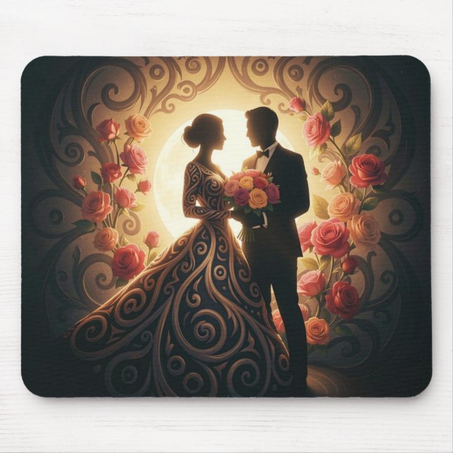 Elegant Couple Silhouette with Rose  Mousepad (Vorne)
