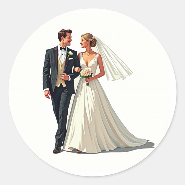 Elegant Couple Wedding Sticker (Vorderseite)