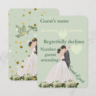 Elegant couples floral green RSVP card Karte
