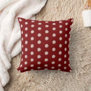 Élégant Coussin Carré de Fleur Épanouie Rouge Fonc