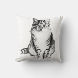 Élégant Coussin d'Art Tabby Cat Ink Face Avant