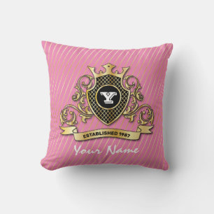 Élégant Coussin de Jet avec Monogramme Doré