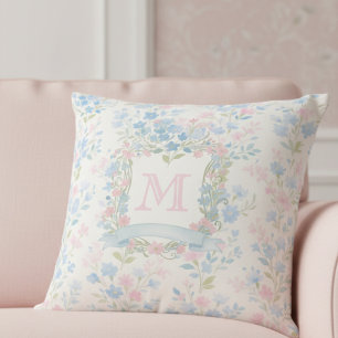 Élégant Coussin de Jeté à Monogramme Floral