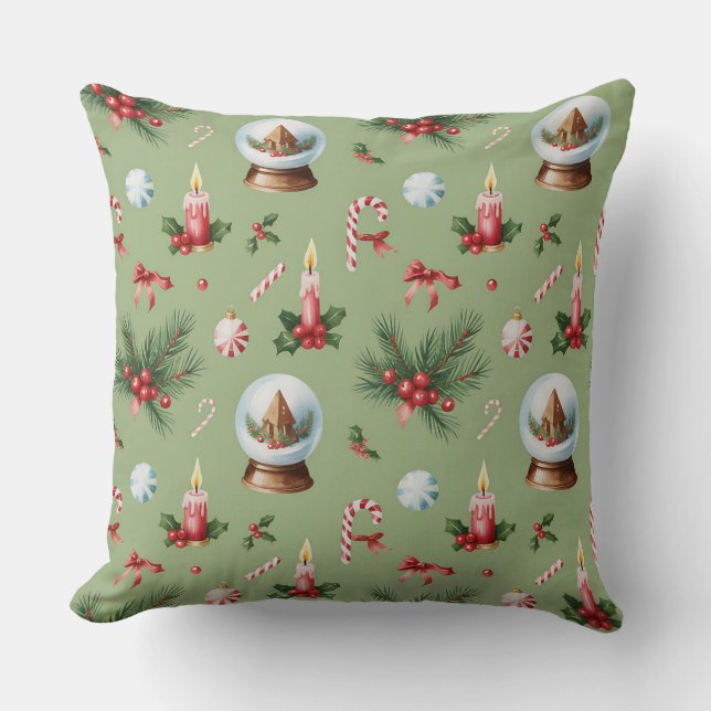 Élégant Coussin de Noël botanique d'hiver (Recto)