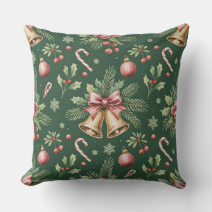 Élégant Coussin de Noël botanique d'hiver