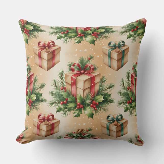Élégant Coussin de Noël botanique d'hiver (Recto)