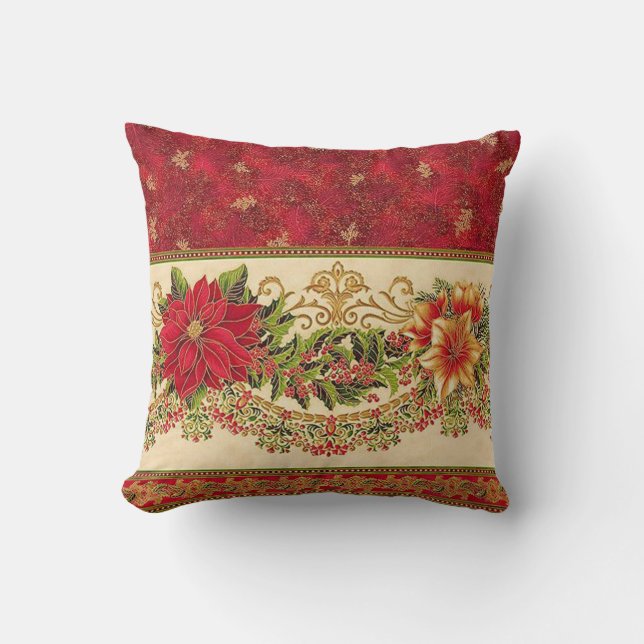 Élégant Coussin de Noël Poinsettia ! (Recto)