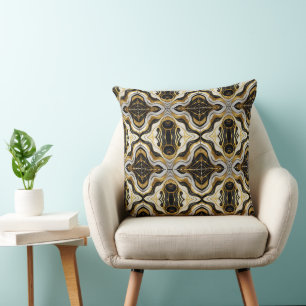Élégant Coussin Décoratif en Marbre Noir Doré