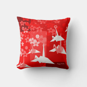 Élégant Coussin d'oeuvres d'Origami rouge et blanc