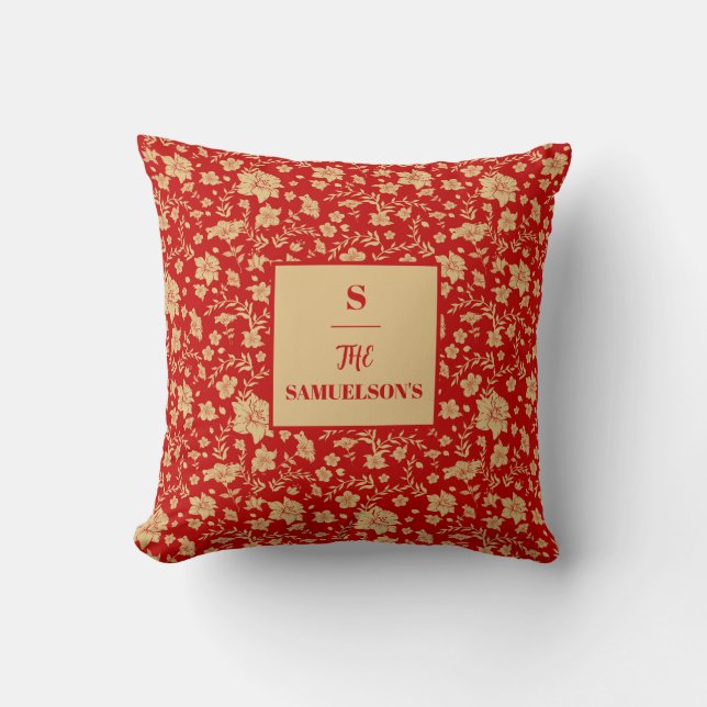 Élégant Coussin Floral Or Personnalisé (Recto)