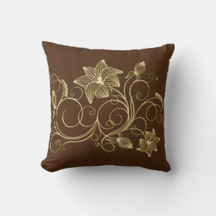 Élégant coussin jeté avec fleurs et feuilles de li