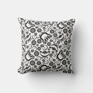 Élégant Coussin noir blanc floral