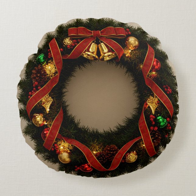 Elégant Coussin rond de couronne fleurie - Maison  (Devant)