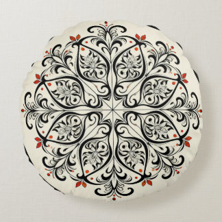 Élégant Coussin Rond Floral Marocain Zellige