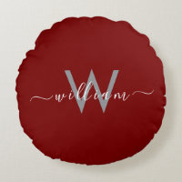 Elégant Coussin rond rouge profond avec nom person