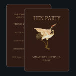 Elegant Crane Hen Party Invitation, Custom Bride t Einladung<br><div class="desc">Celebrate the bride-to-be in style with this elegant crane hen party invitation card. Designed with a sophisticated brown background and a graceful crane illustration, this customizable and editable bridal celebration invitation adds a touch of luxury and charm to your special event. Perfect for a hen party, bridal shower, bachelorette party,...</div>
