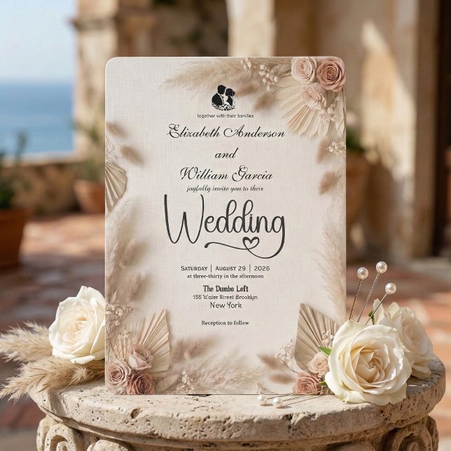 Elegant Cream Boho Rose Rustic Wedding Einladung (Von Creator hochgeladen)