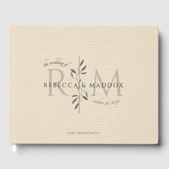 Elegant Cream Botanical Monogram Wedding Gästebuch (Vorderseite)