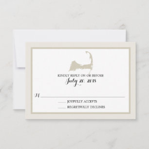 Elegant Cream Cape Cod Map Wedding RSVP Karte