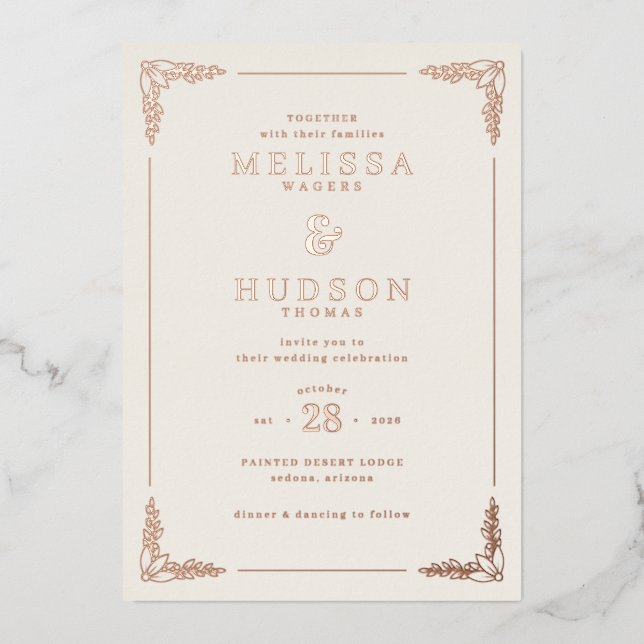 Elegant Cream Floral Wedding Invitation (Recto)