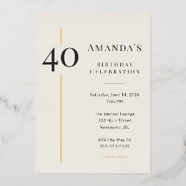 Elegant Cream & Gold 40th Birthday Celebration Folieneinladung