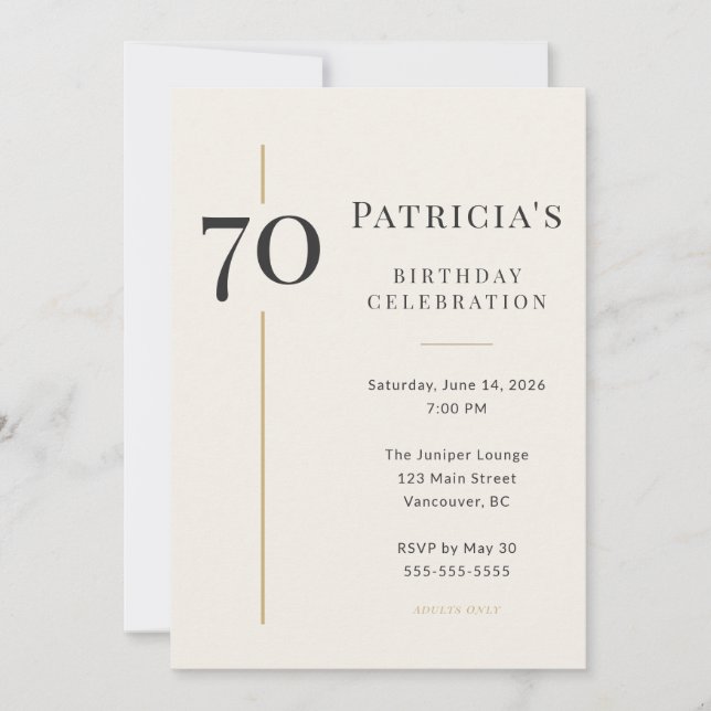 Elegant Cream & Gold 70th Birthday Einladung (Vorderseite)