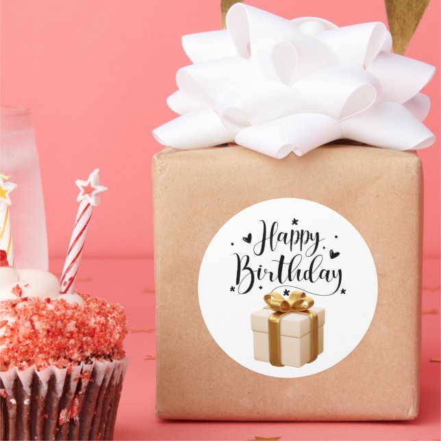 Elegant Cream & Gold Luxury Happy Birthday  Runder Aufkleber (Party)