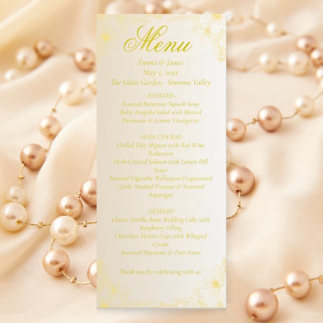Elegant Cream Ivory and Gold Wedding Menu Card Menükarte (Von Creator hochgeladen)