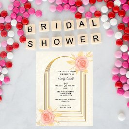 Elegant Cream Roses Golden  Luxury  Bridal Shower Einladung
