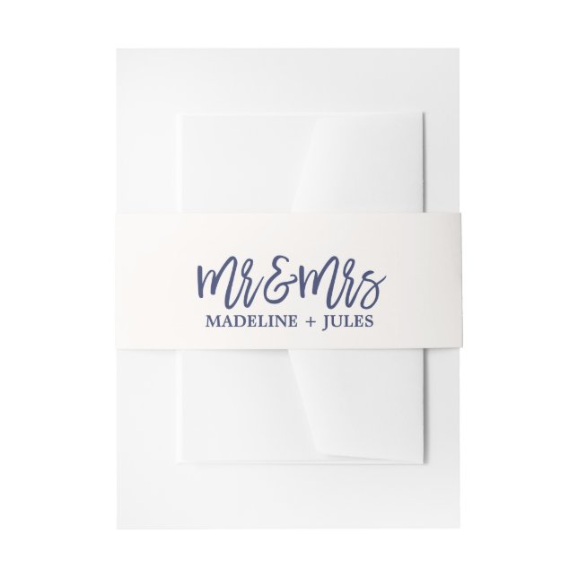 Elegant Cream White und Navy "Mr & Mrs." Wedding Einladungsbanderole (Vorderseite Beispiel)