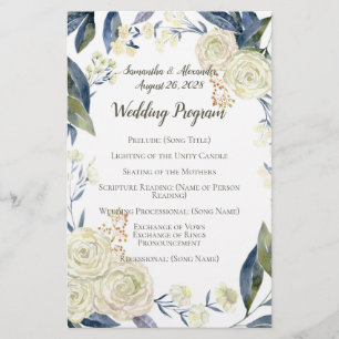 Élégant Crème bleu Aquarelle Programme de mariage