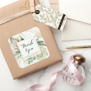 Elegant Creme Floral Wedding Vielen Dank Quadratischer Aufkleber