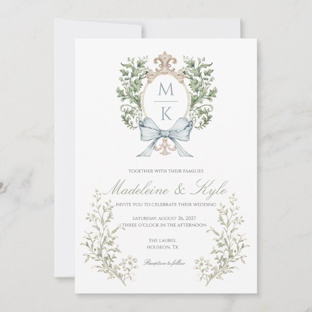 Elegant Crest Monogram Wedding Invitation Einladung (Vorderseite)