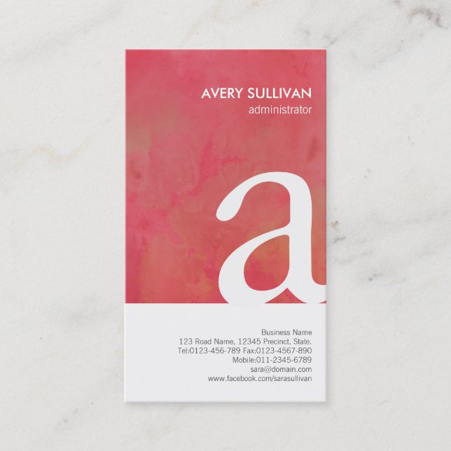 Élégant Crimson Aquarelle Monogramme Carte de visi (Devant)