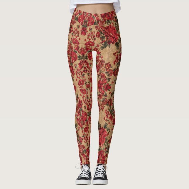 Elegant Crimson Floral | von Asarteon Leggings (Vorderseite)