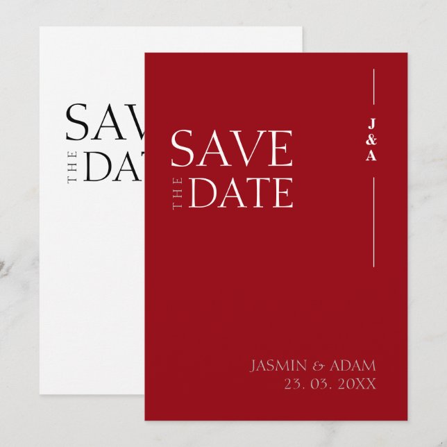 Elegant Crimson Red Minimalistisch Monogram Weddin Save The Date (Vorne/Hinten)