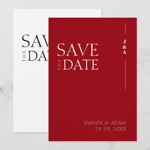 Elegant Crimson Red Minimalistisch Monogram Weddin Save The Date