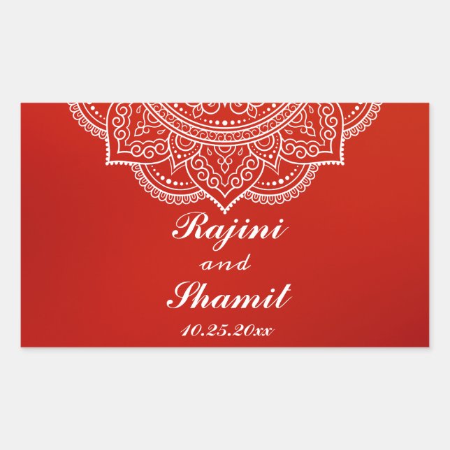 Elegant Crimson White Indian Paisley Wedding Rechteckiger Aufkleber (Vorderseite)