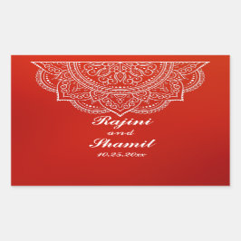 Elegant Crimson White Indian Paisley Wedding Rechteckiger Aufkleber